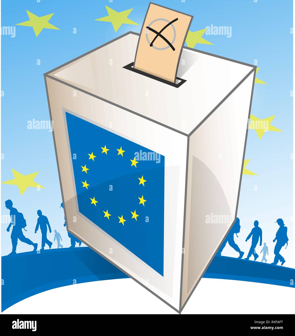 illustration of a ballot box with people walk. vetcor illustration Stock Vector