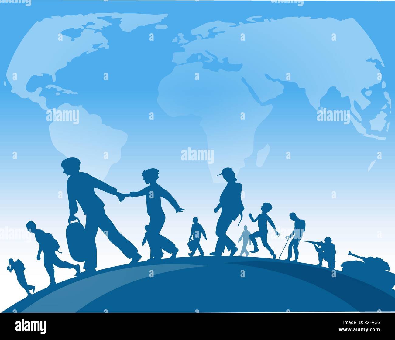 immigration people walk under world map background .vector illustration Stock Vector
