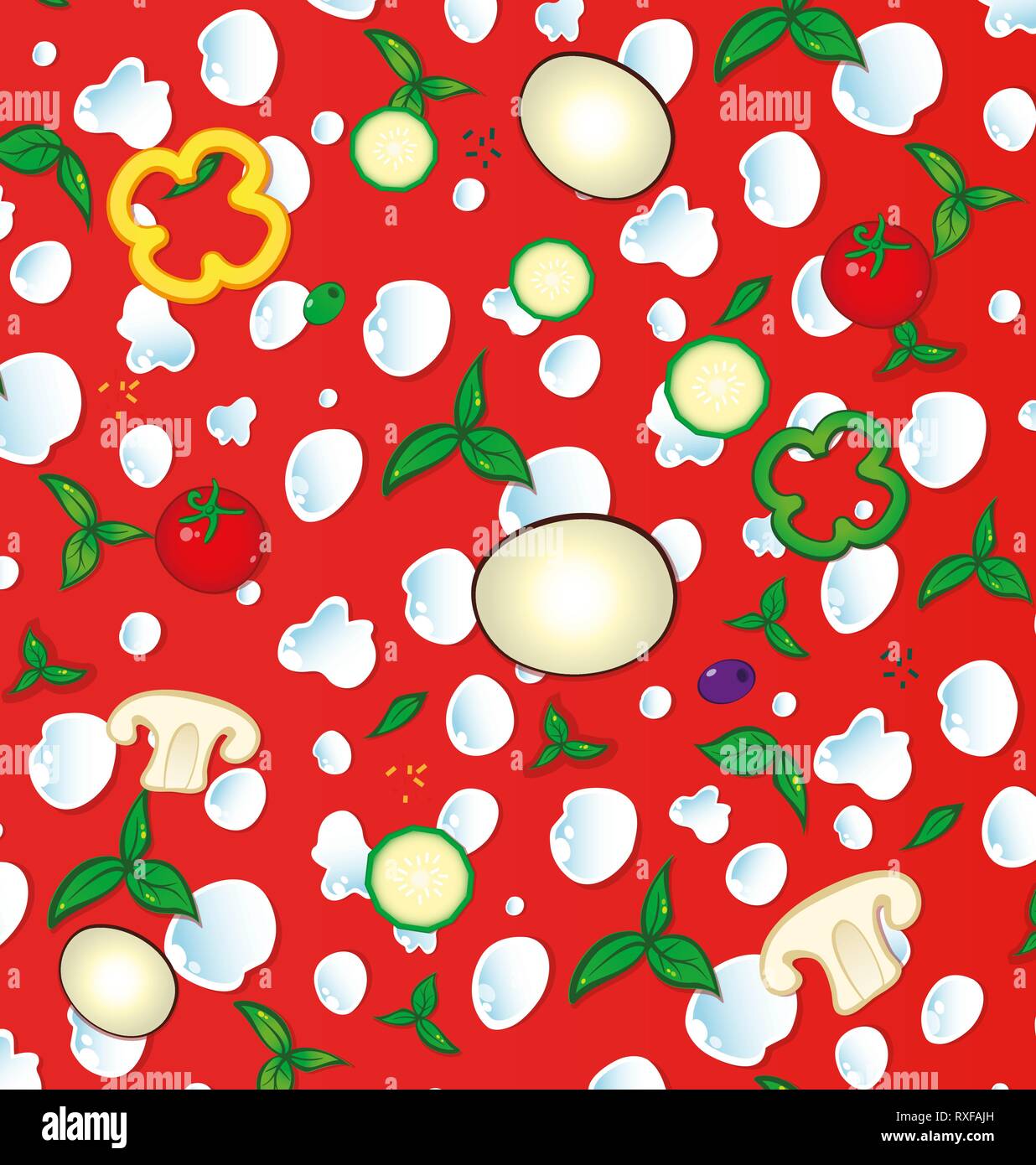 Seamless pizza ingredients pattern. Vector illustration Stock Vector