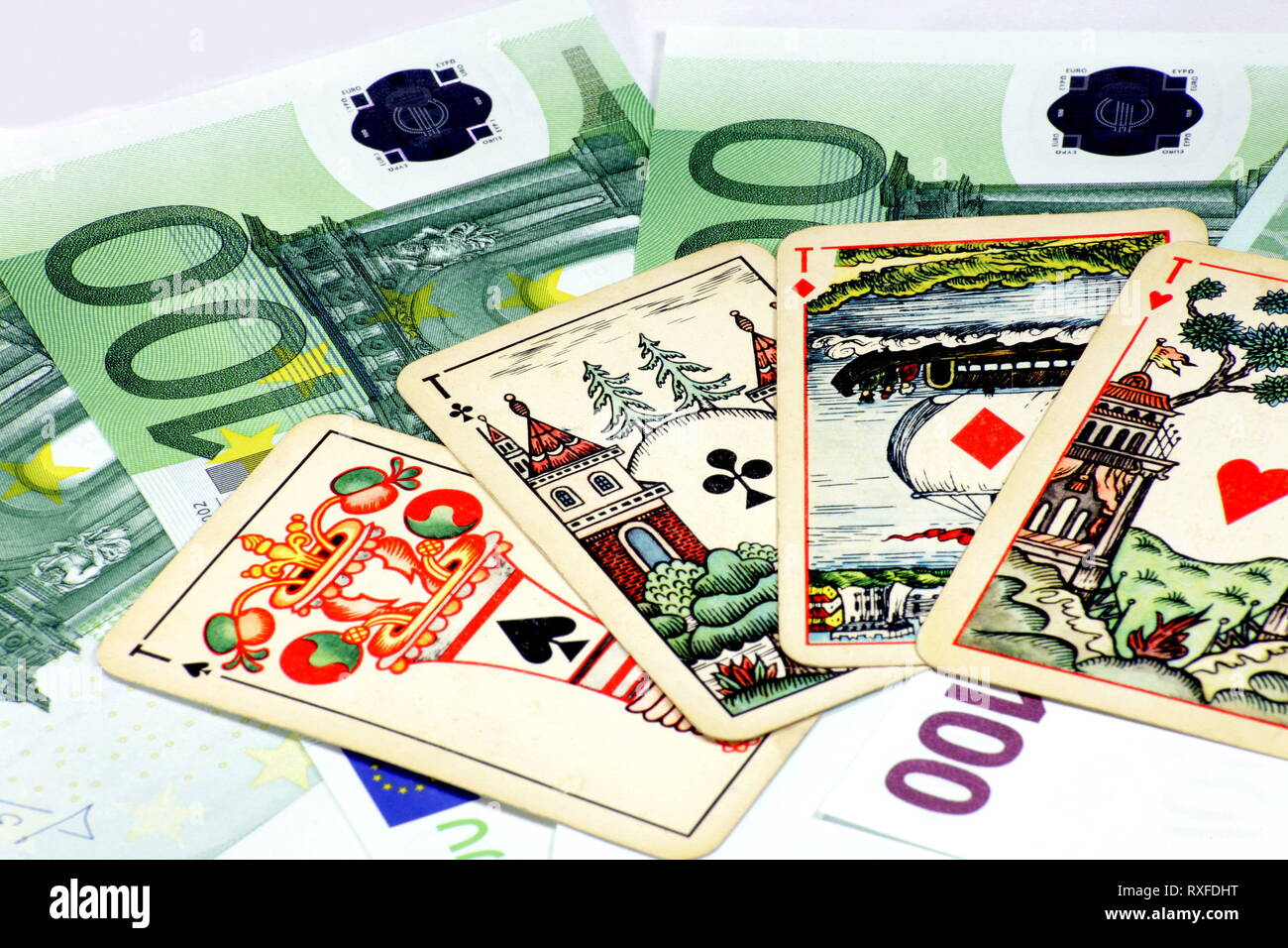 europe euros banknote with playing card Stock Photo Alamy