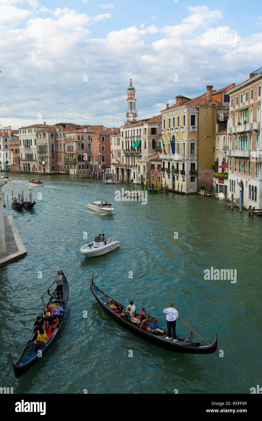 Views of the Grand Canal from the Rialto Bridge, Venice, Italy Stock Photo