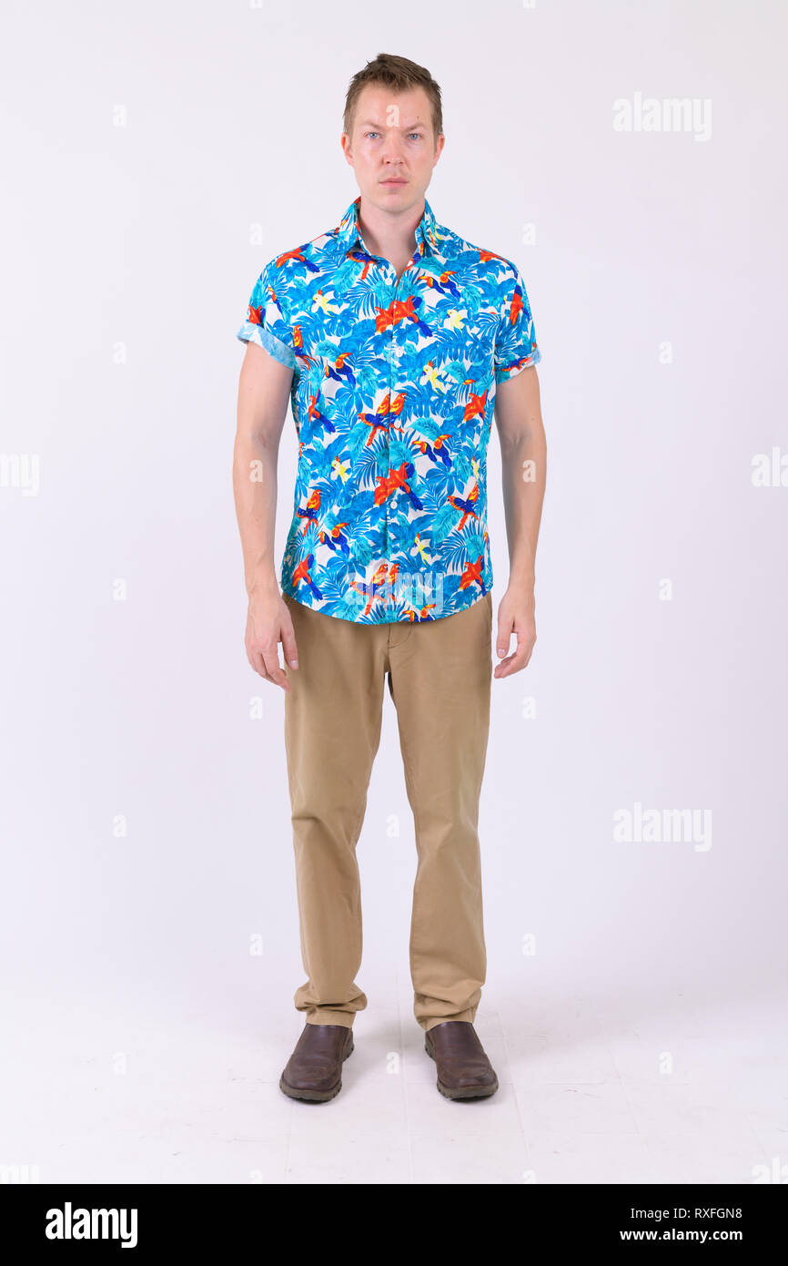 Full body shot of young handsome tourist man Stock Photo - Alamy
