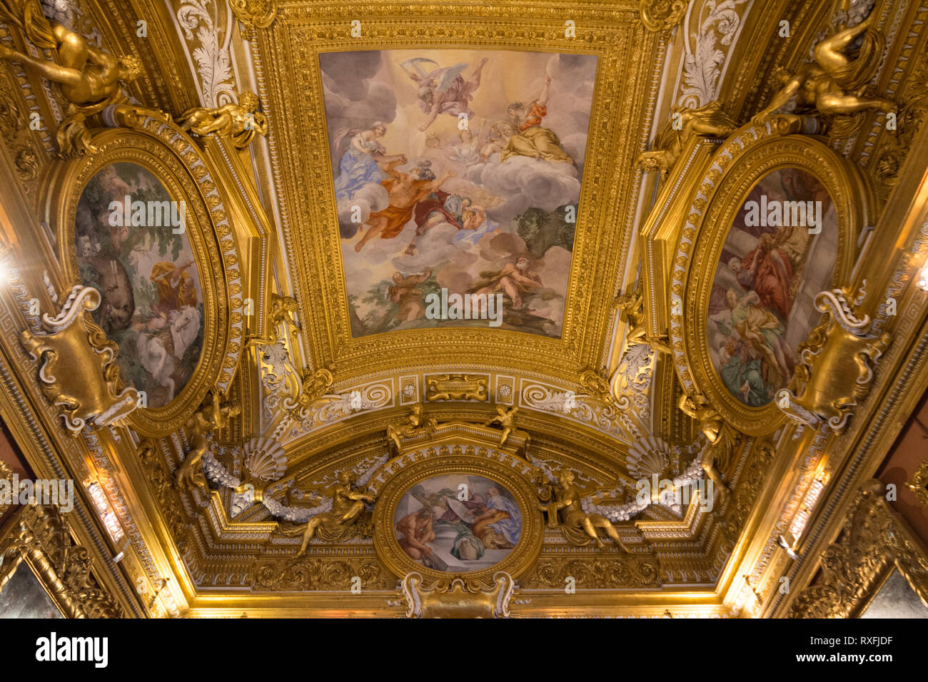 Ceiling Frescos in the Hall of Saturn 1663-65 Fresco Galleria Palatina, Palazzo Pitti, Florence,,Italy Stock Photo