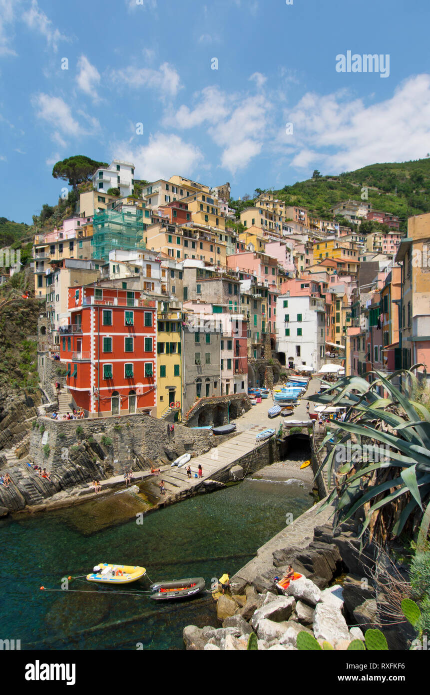 Riomaggiore, a village and comune in the province of La Spezia, situated in a small valley in the Liguria region of Italy Stock Photo