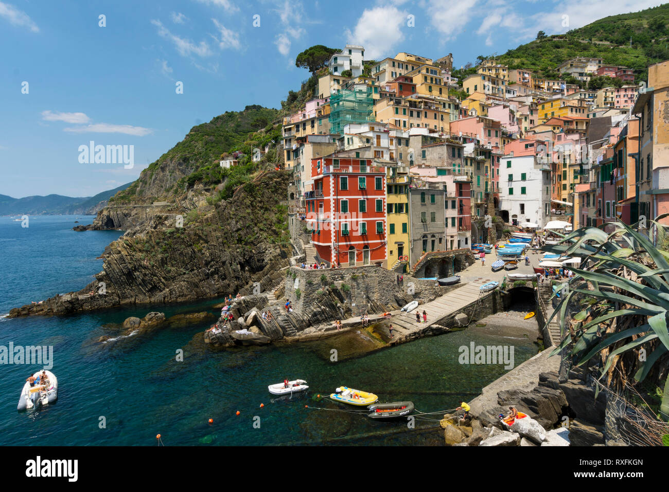 Riomaggiore, a village and comune in the province of La Spezia, situated in a small valley in the Liguria region of Italy Stock Photo