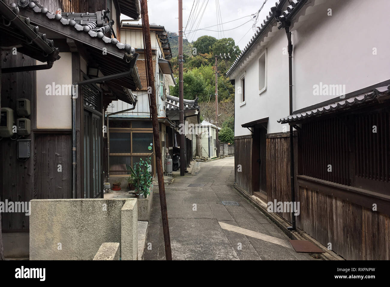 Mitarai, Japan - December 12, 2016: Mitarai small alleys street view in Hiroshima, Japan Stock Photo