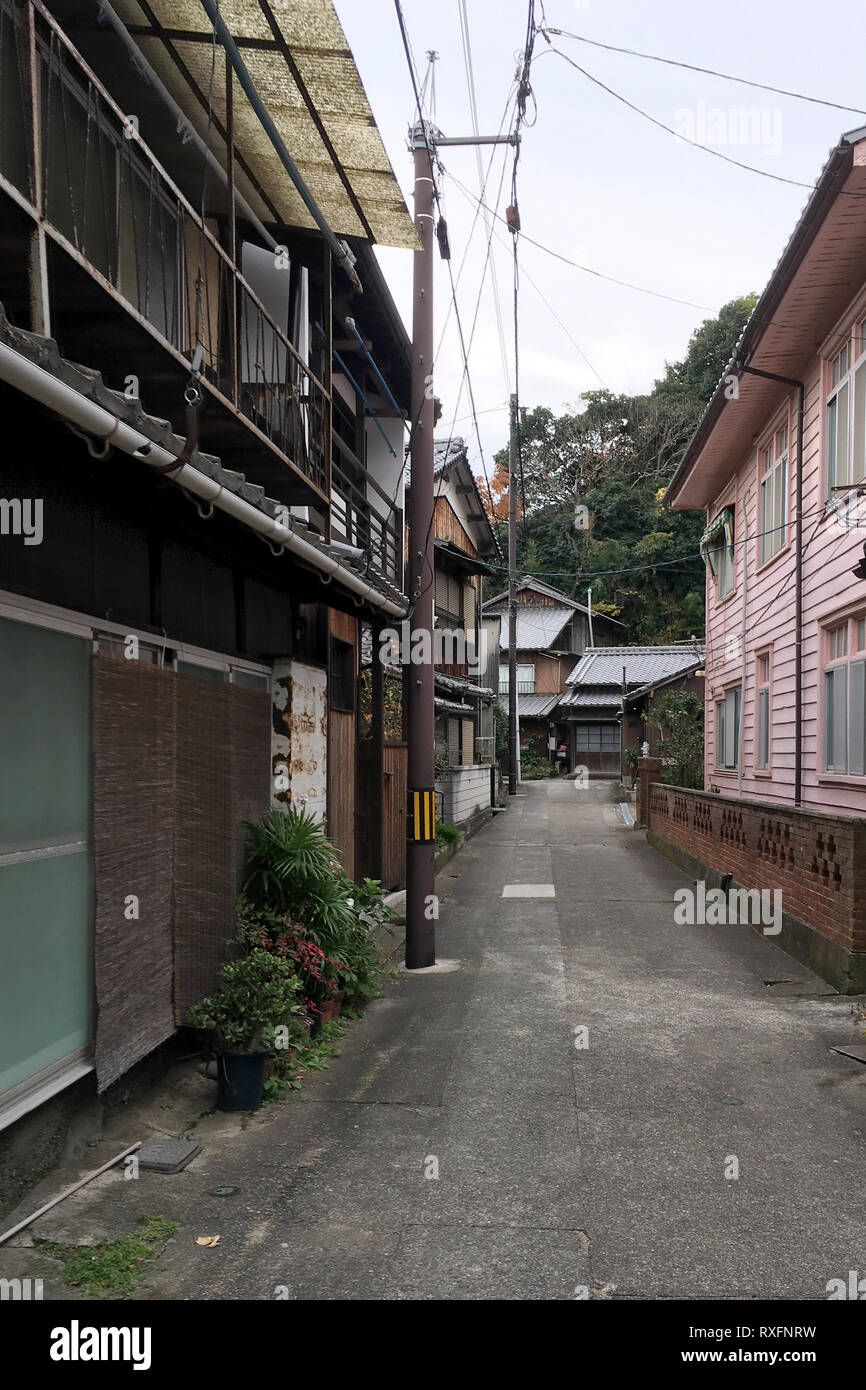 Mitarai, Japan - December 12, 2016: Mitarai small alleys street view in Hiroshima, Japan Stock Photo