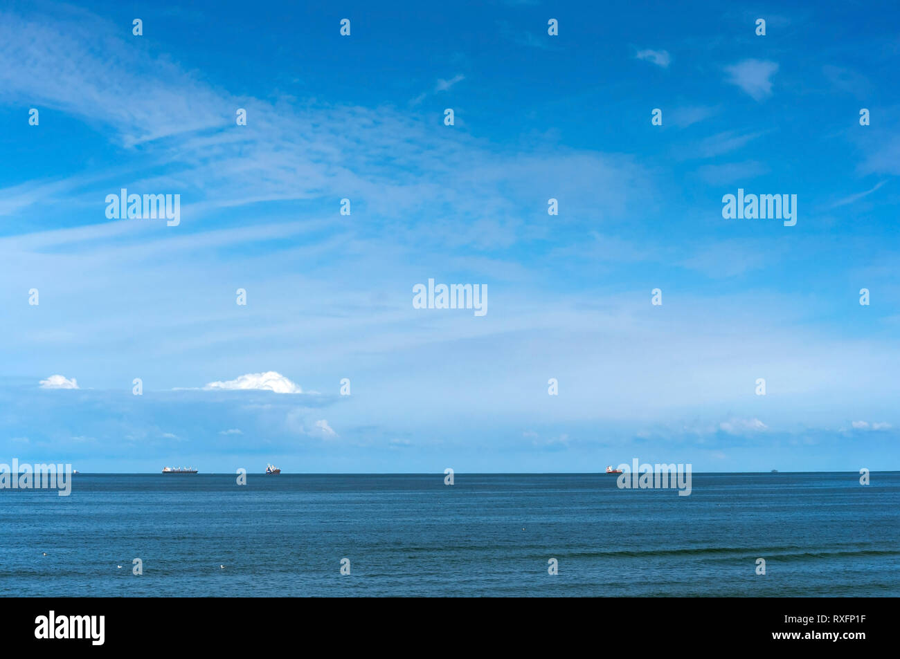 blue sea and blue sky, seascape and boats Stock Photo