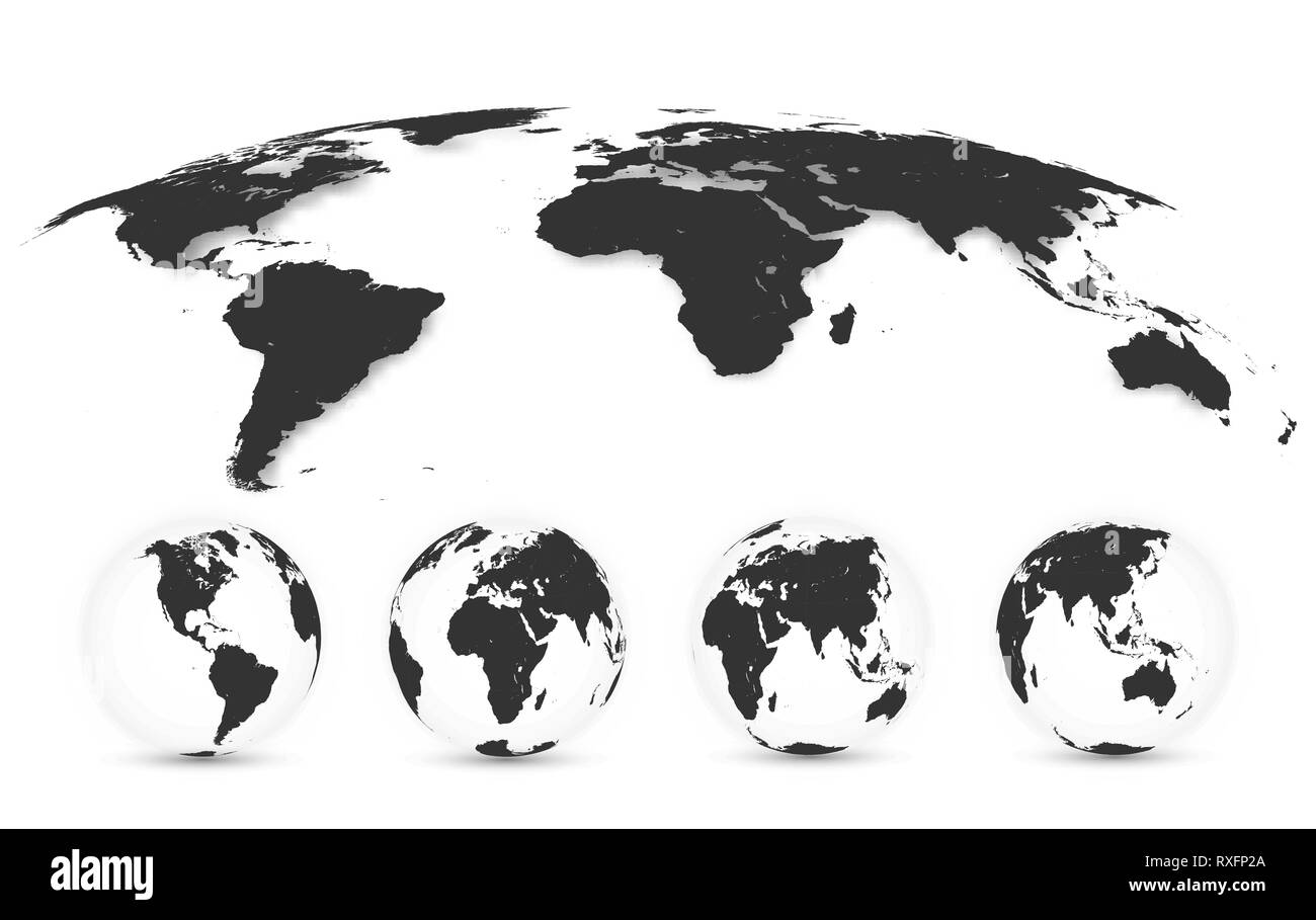 World Map Isolated on White Background in Gray Color. Earth globe ...