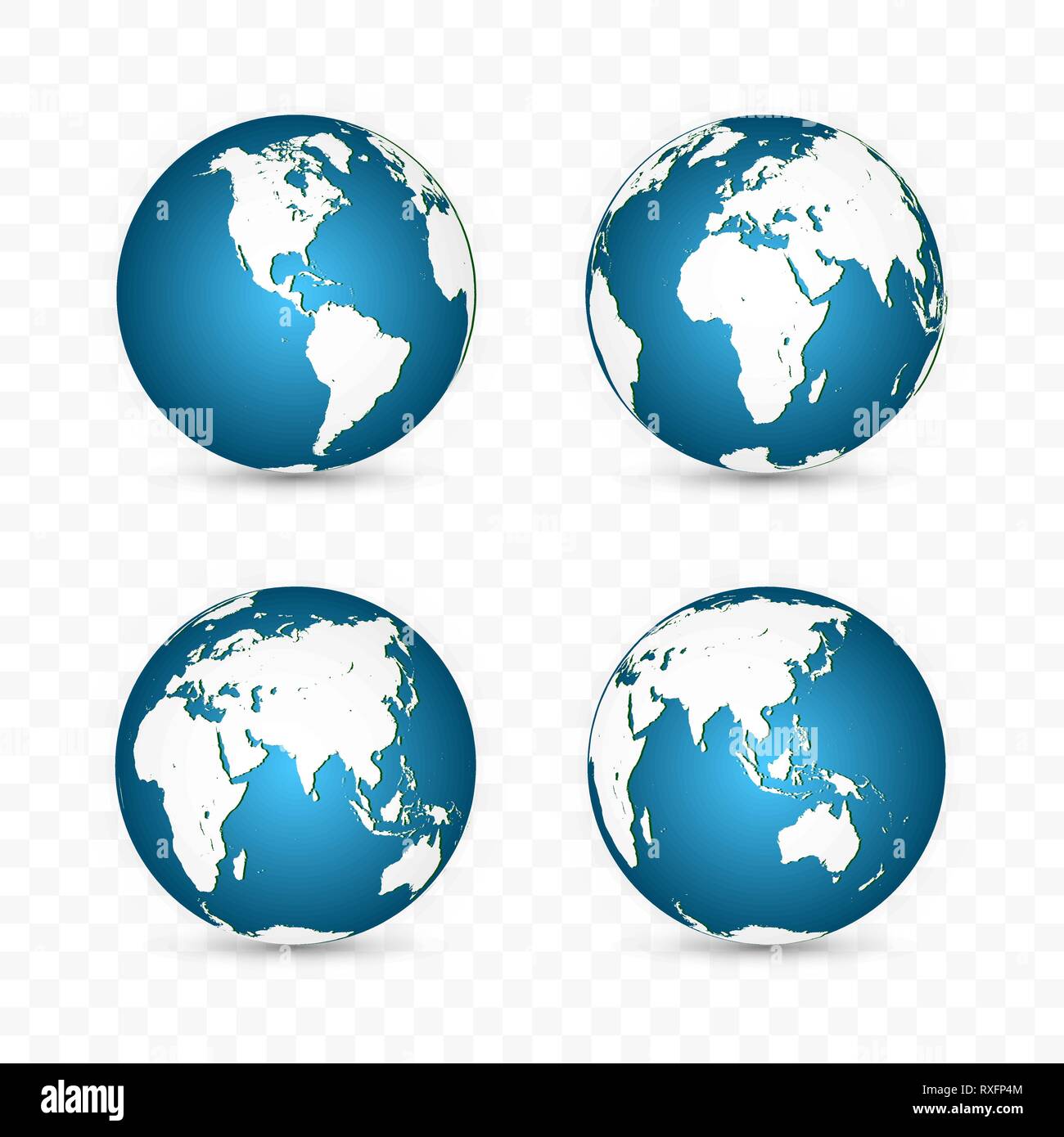 Earth globe. World map set. Planet with continents. Vector Illustration. Stock Vector