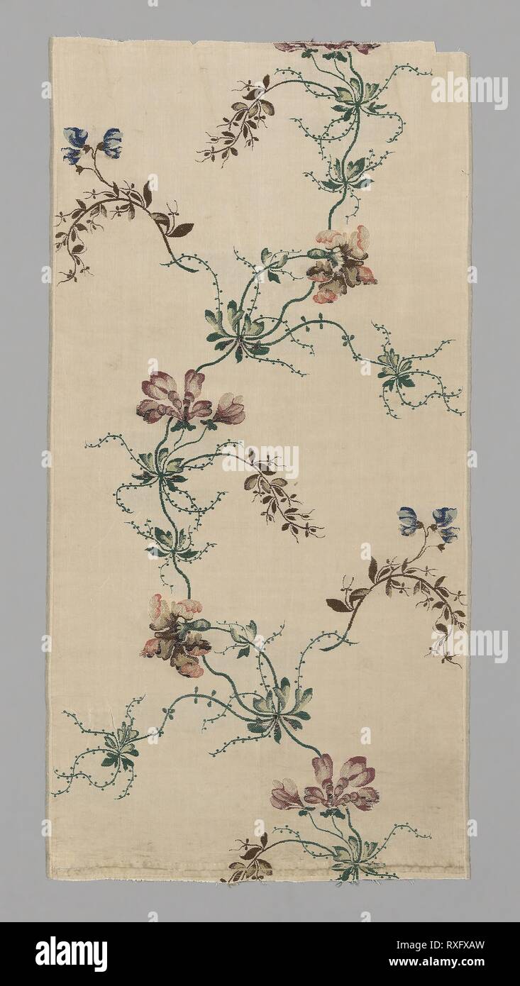 Panel (From a Skirt). Possibly designed by Anna Maria Garthwaite (English, 1720-1756); England, Spitalfields. Date: 1741-1742. Dimensions: 105 ×52.4 cm (41 3/8 × 20 5/8 in.)  Warp repeat: 92.3 cm (36 3/8 in.). Silk, plain weave with weft-float faced 2:1 twill interlacings of secondary binding warps and brocading wefts. Origin: England. Museum: The Chicago Art Institute. Stock Photo