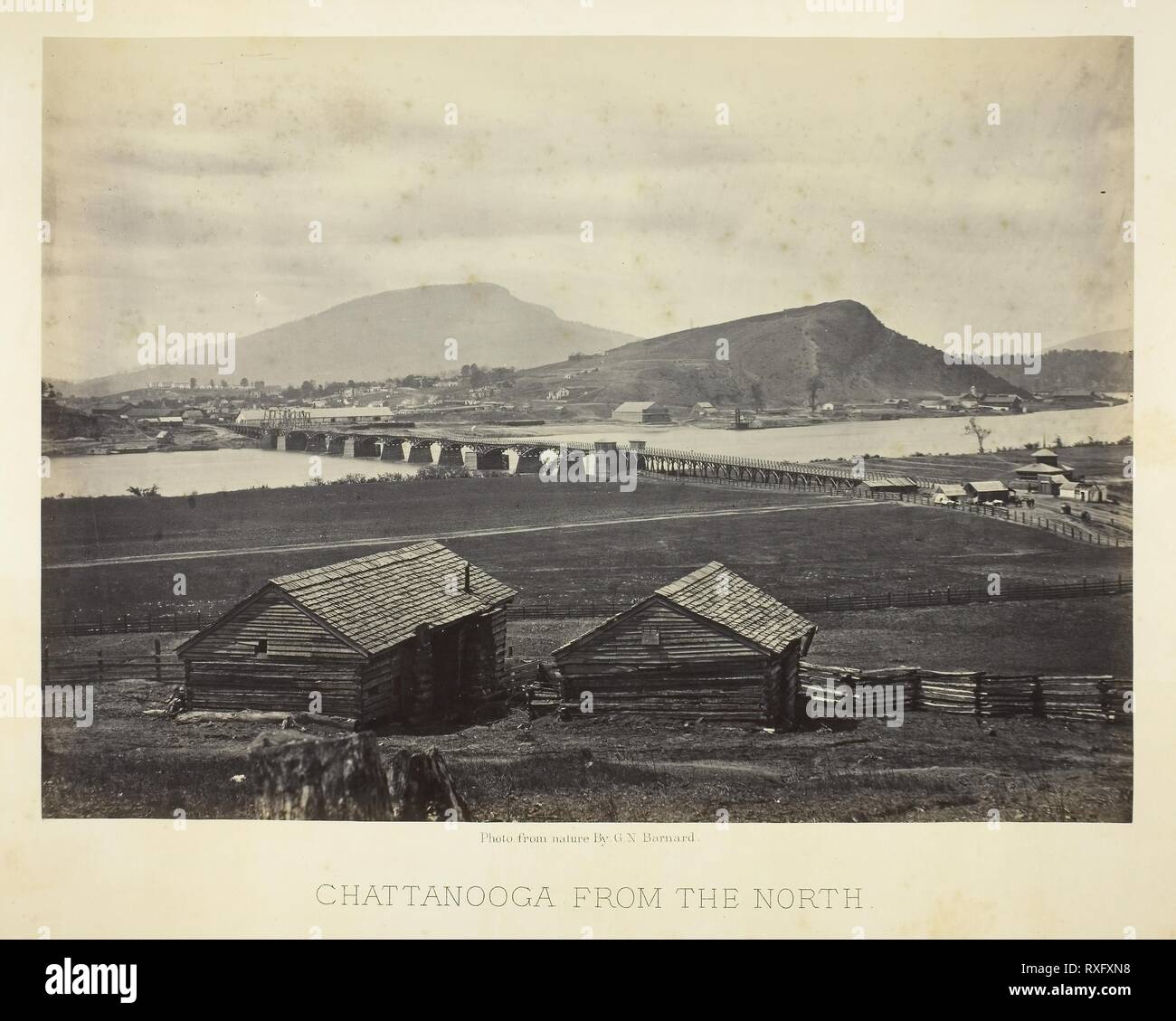Chattanooga from the North. George N. Barnard; American, 1819-1902. Date: 1864. Dimensions: 25.6 x 35.8 cm (image/paper); 41 x 50.8 cm (album page). Albumen print, plate 8 from the album 'Photographic Views of the Sherman Campaign' (1866). Origin: United States. Museum: The Chicago Art Institute. Stock Photo