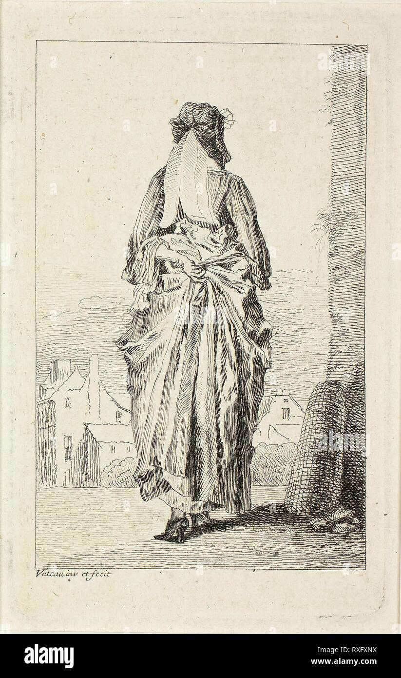 Figures du mode. Jean Antoine Watteau; French, 1684-1721. Date: 1705-1715. Dimensions: 109 × 69 mm (image); 125 × 78 mm (plate); 142 × 95 mm (sheet). Etching in black on ivory laid paper. Origin: France. Museum: The Chicago Art Institute. Stock Photo
