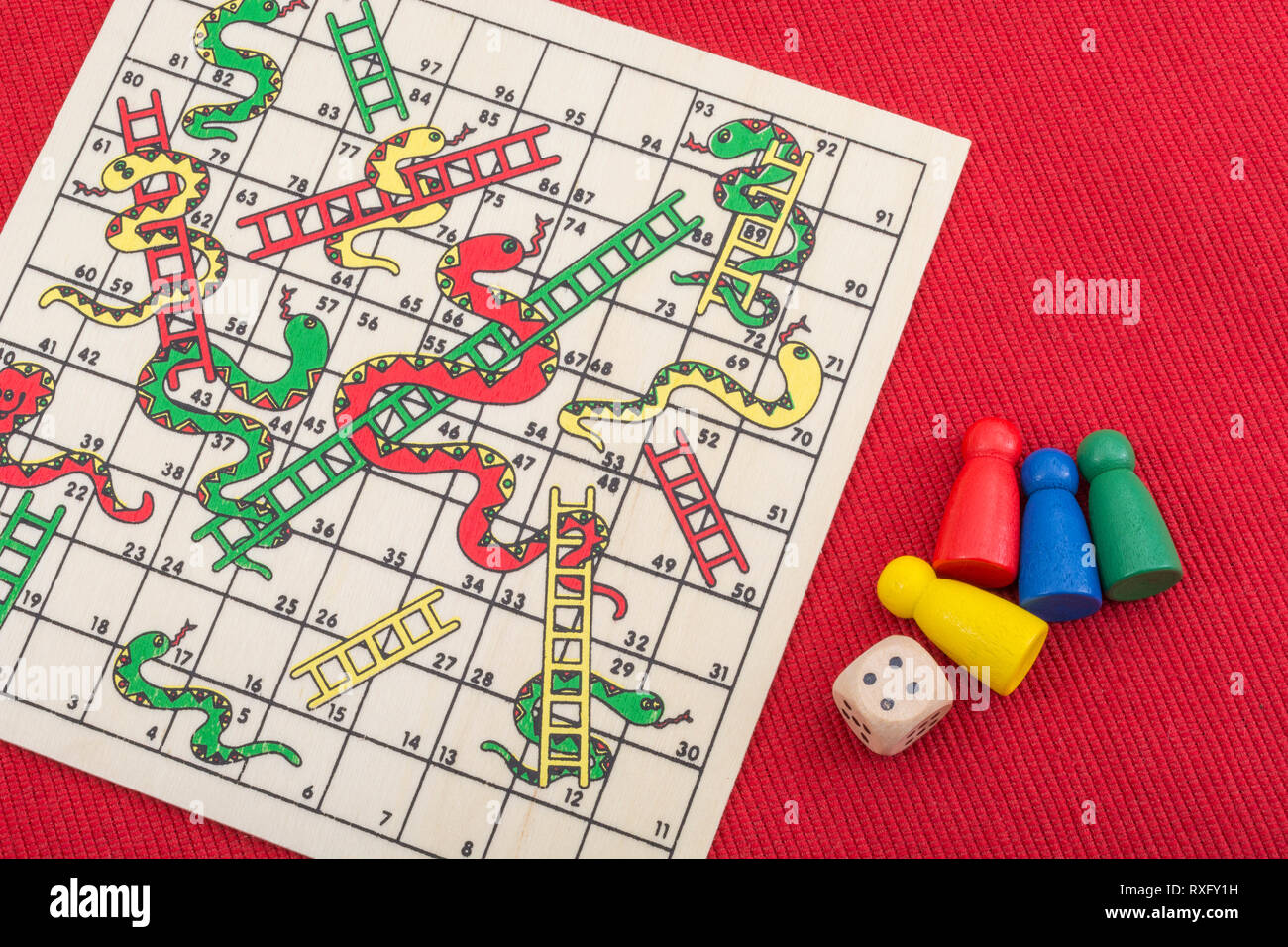 Closeup of small Snakes and Ladders game / board game For climbing