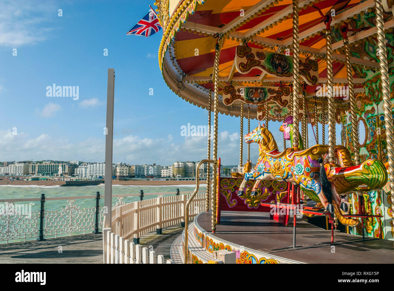 Colourful Carousel at Brighton Pier, East Sussex, South England, UK Stock Photo