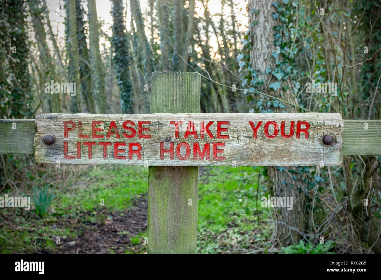 Please take your litter home sign in the Cheshire countryside UK Stock Photo