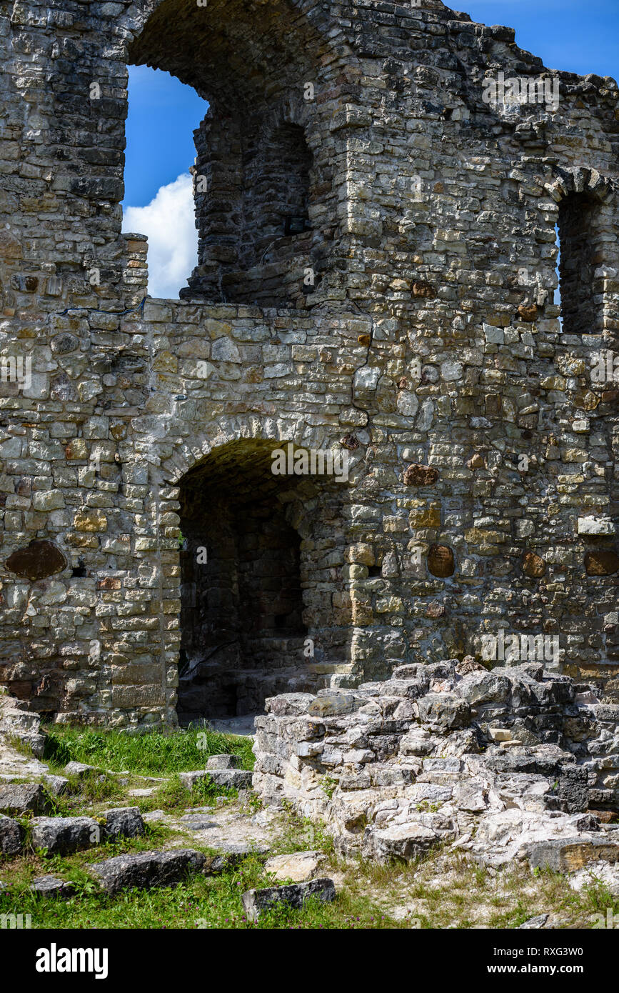 ancient stone building castle details. ruins in nature near water Stock ...