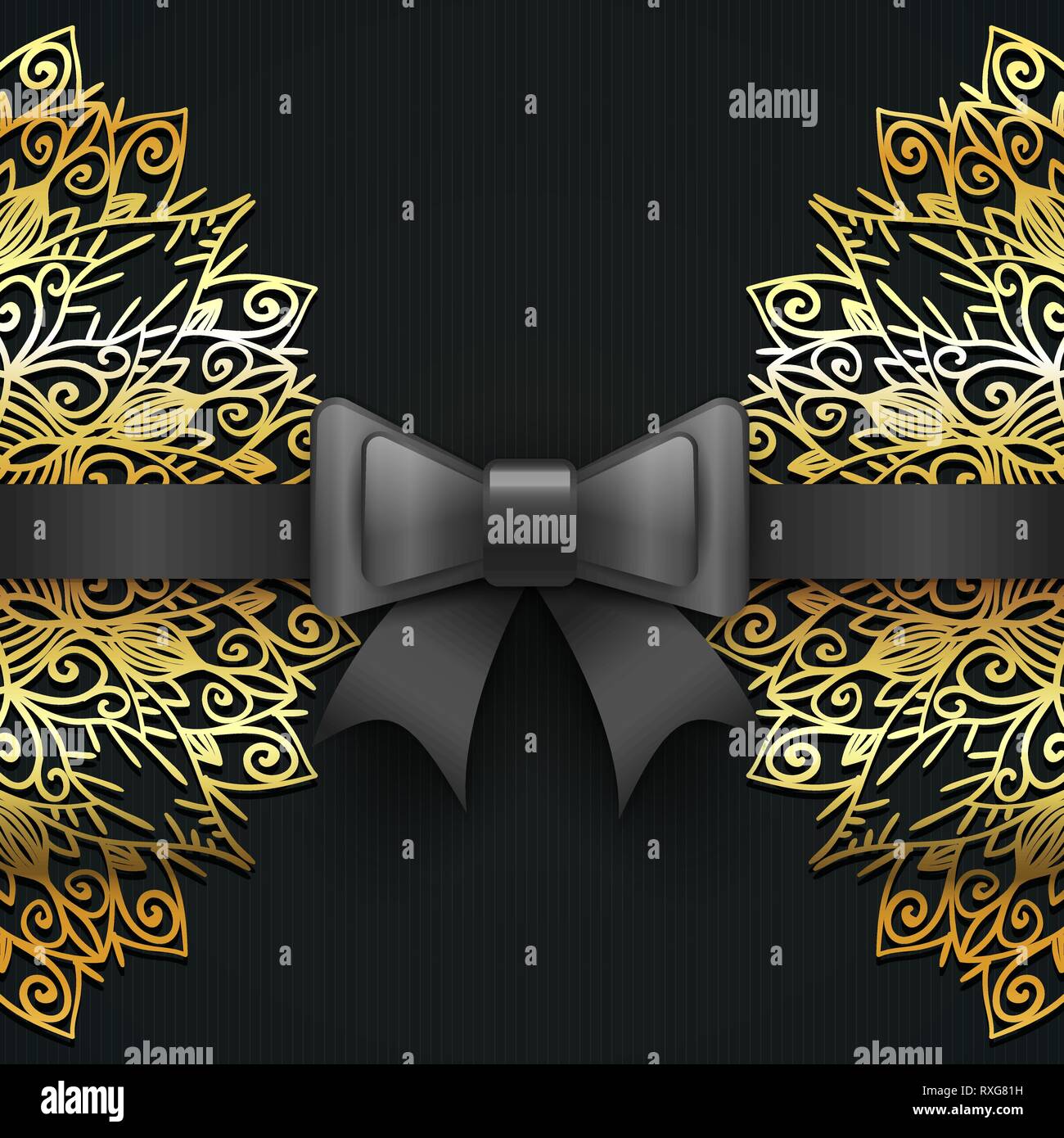 Royal vintage greeting card template with black bow ribbon and gold ...