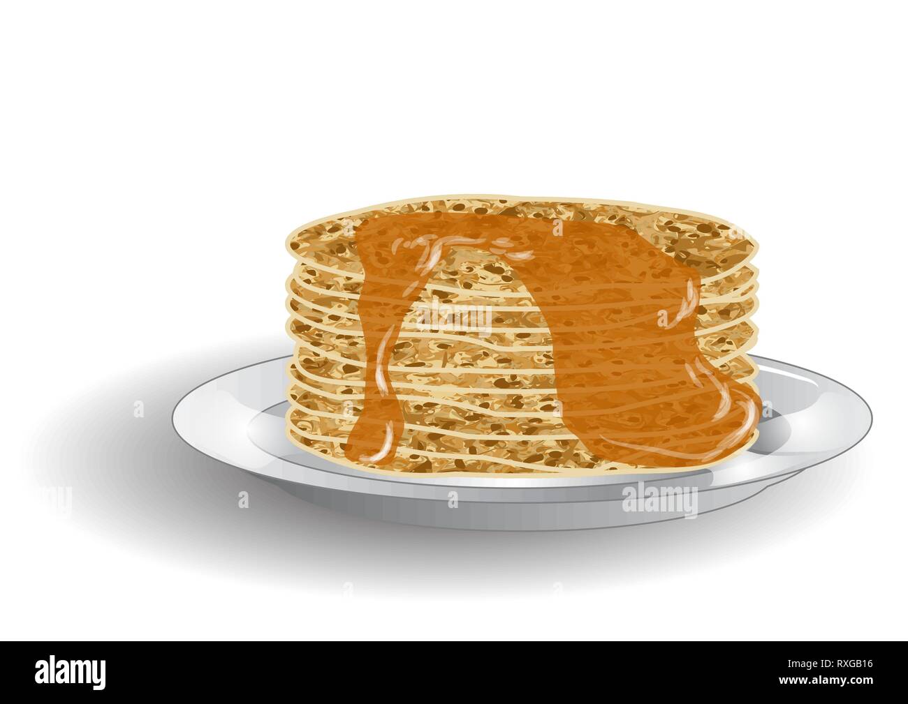 stack of pancakes and syrup isolated on white Stock Vector