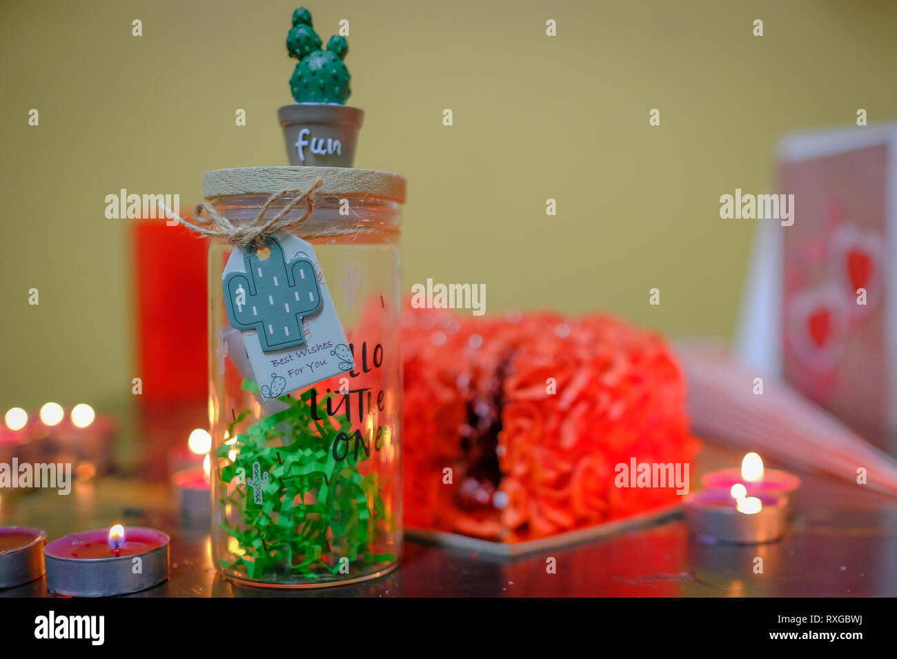 Candle, cakes and wish Jar Stock Photo Alamy