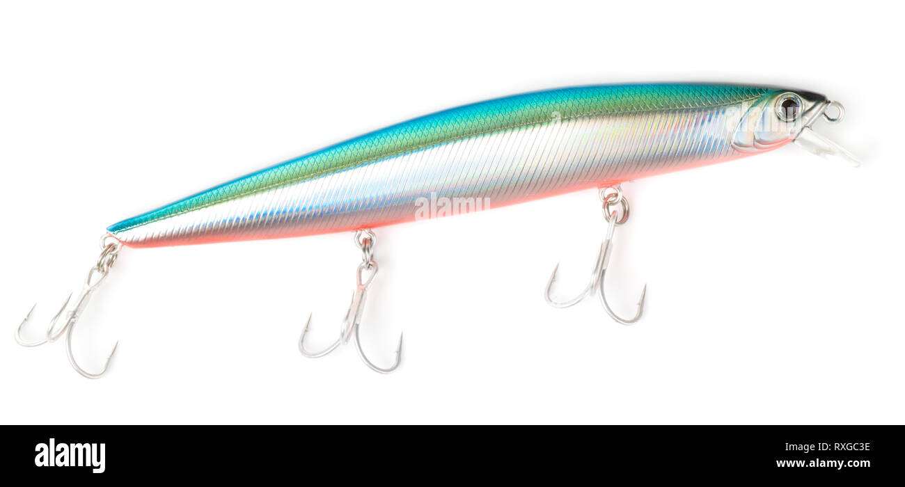 Plastic fishing lure (wobbler) isolated on white with soft shadow Stock Photo