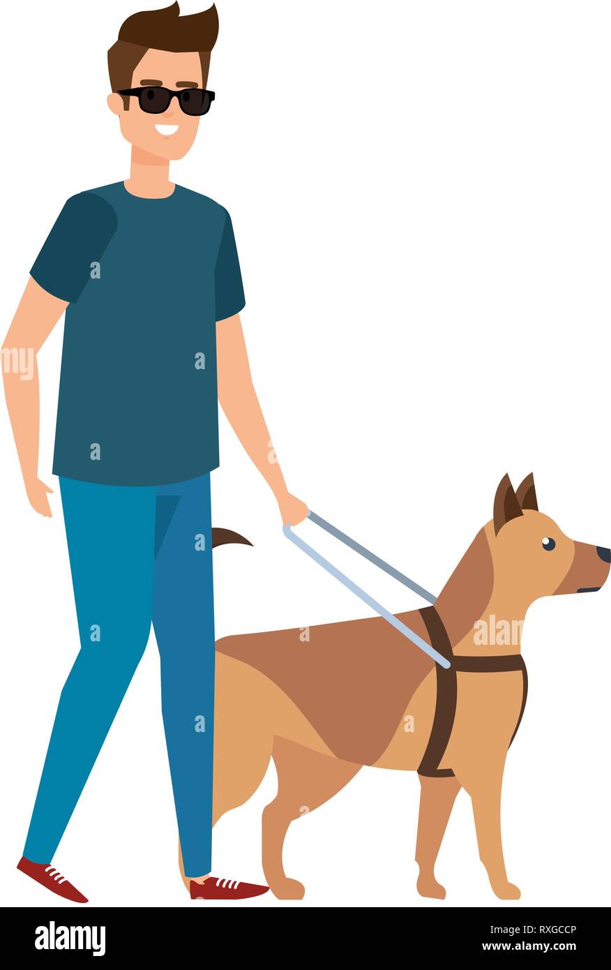 blind man with guide dog Stock Vector