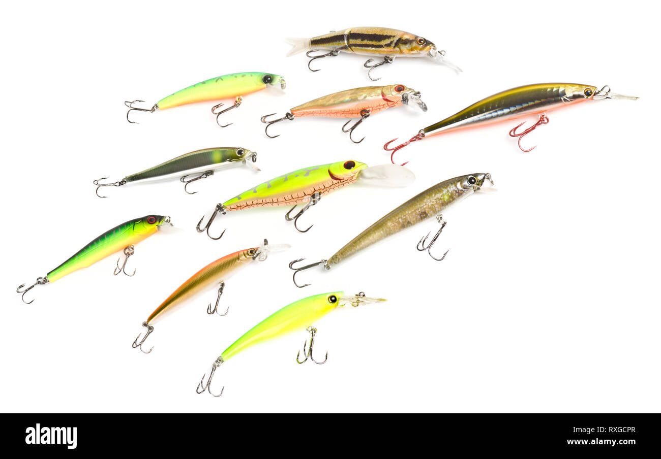 Set of plastic fishing baits forming a pack Stock Photo