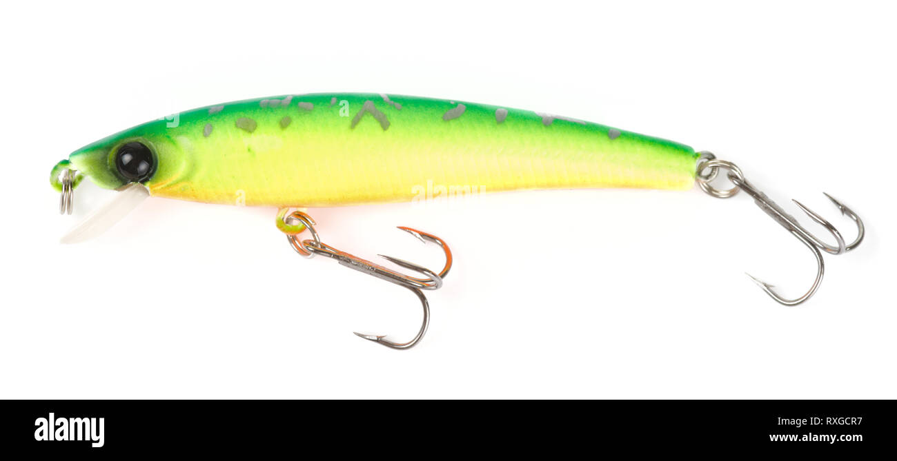 Plastic fishing lure (wobbler) isolated on white with soft shadow Stock Photo