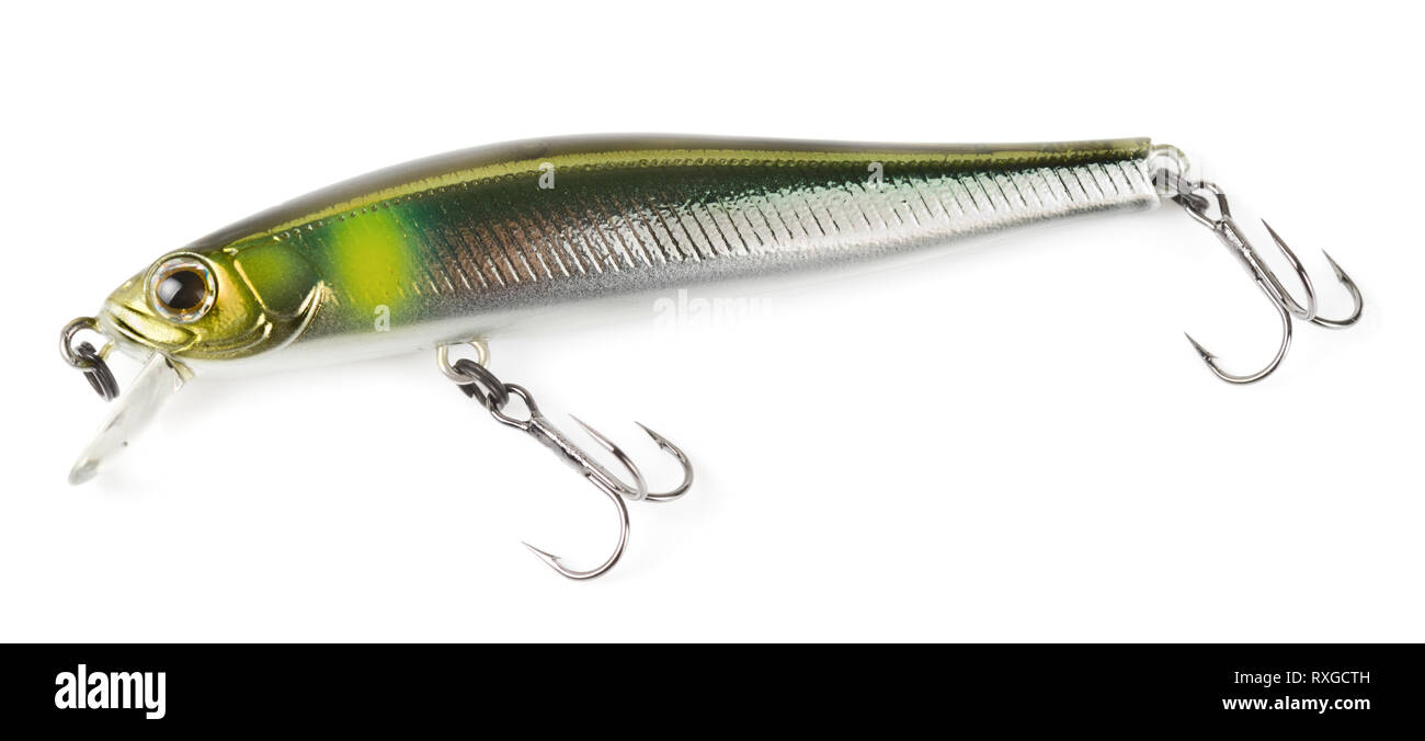 Plastic fishing lure (wobbler) isolated on white with soft shadow Stock Photo