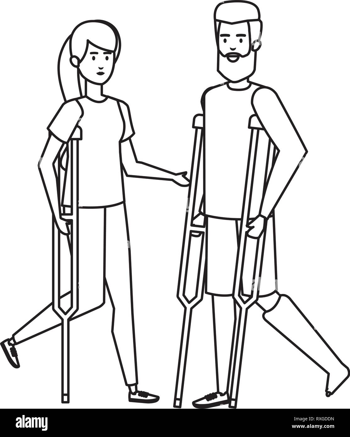 Couple in crutches characters Stock Vector Image & Art - Alamy