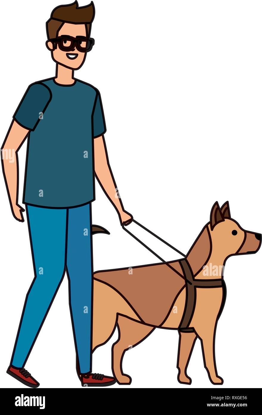 blind man with guide dog Stock Vector