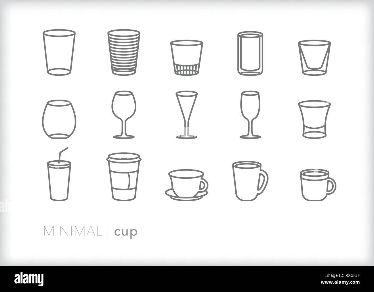 Set of 15 drinking cup line icons Stock Vector