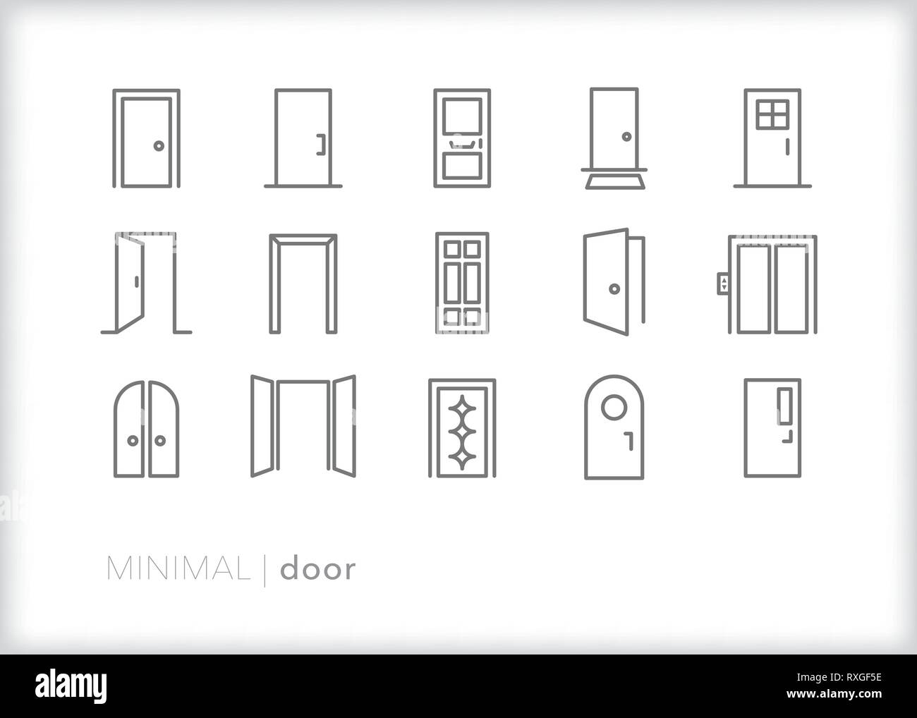 Set of 15 architecture and house door line icons Stock Vector