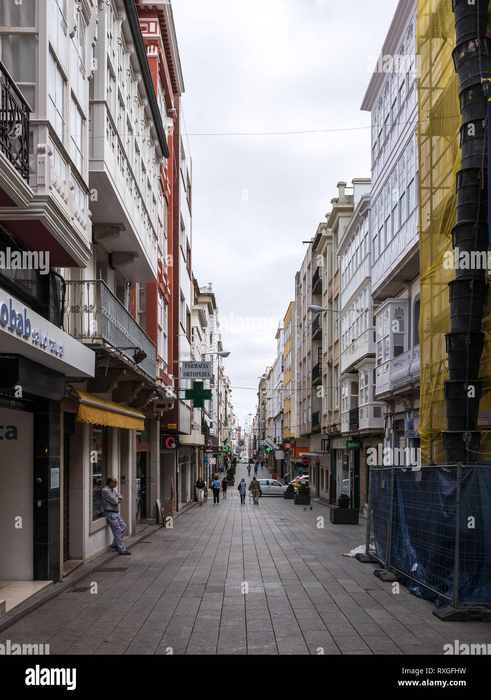 Calle Real street in the pedestrian area of Ferrol, La Coruña, Galicia, Spain Stock Photo