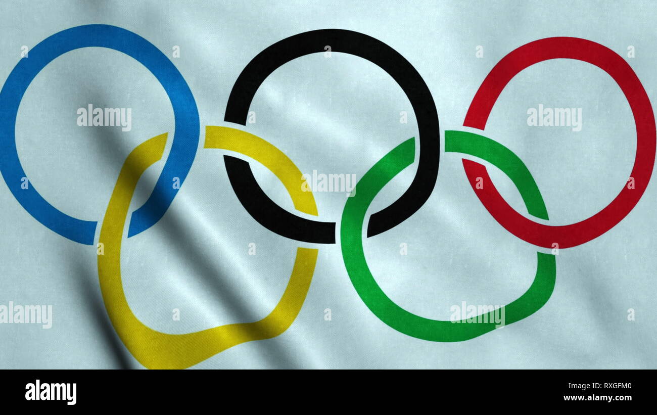 Olympic games flag waving. Realistic nature cloth Stock Photo Alamy
