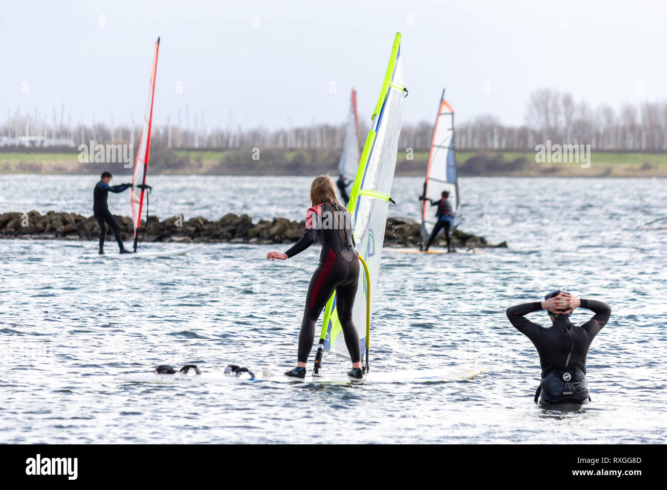 Learning Windsurfing in Renesse Stock Photo