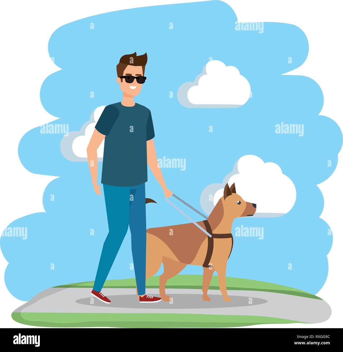 blind man with guide dog Stock Vector Image & Art - Alamy