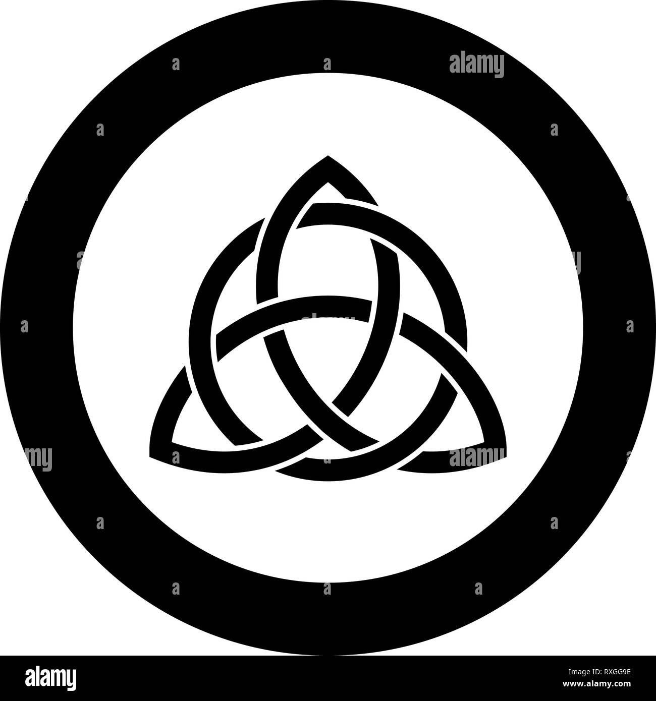 Triquetra in circle Trikvetr knot shape Trinity knot icon black color vector in circle round illustration flat style simple image Stock Vector