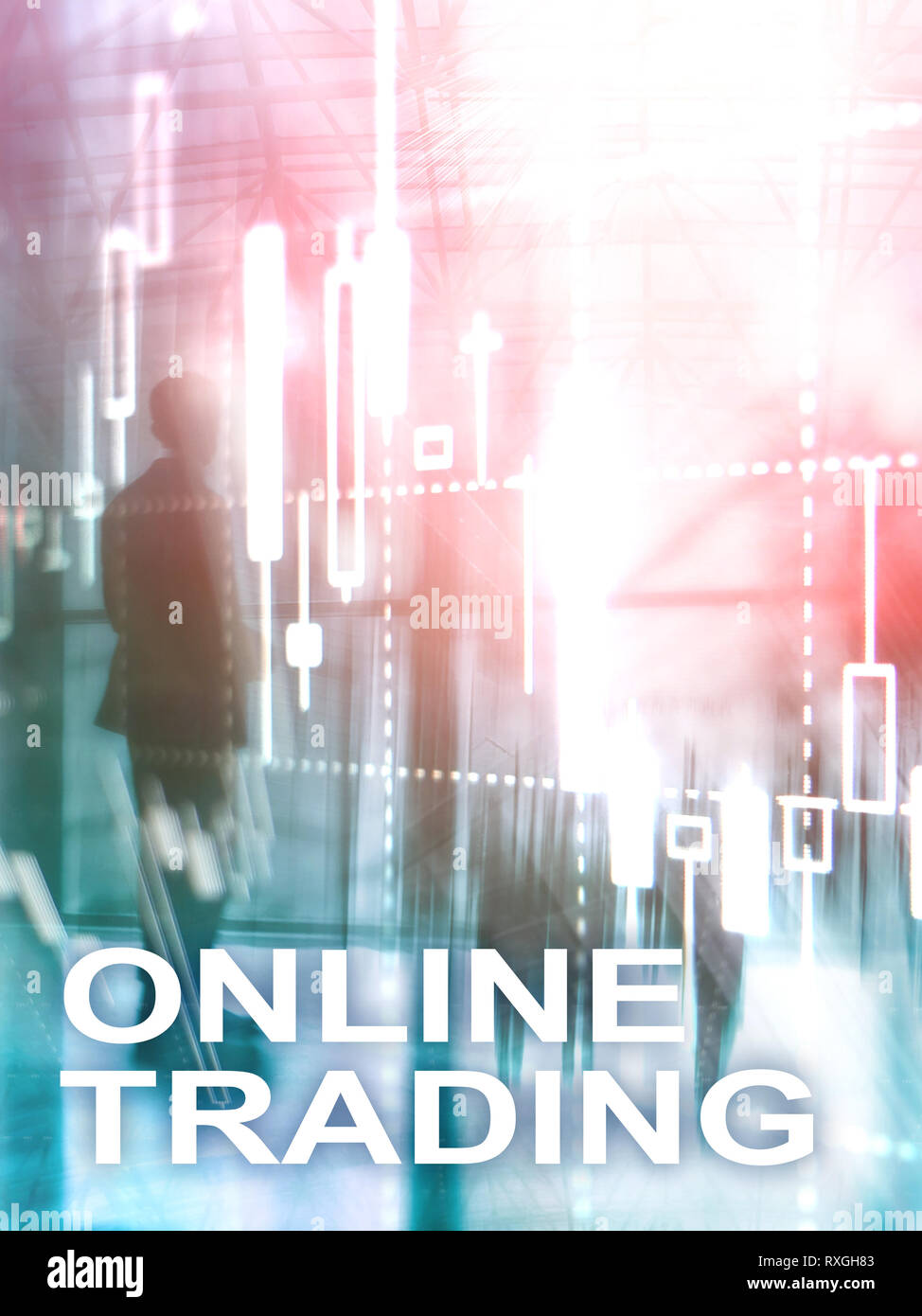 Online Trading Forex Investment Concept On Blurred Business Center - 
