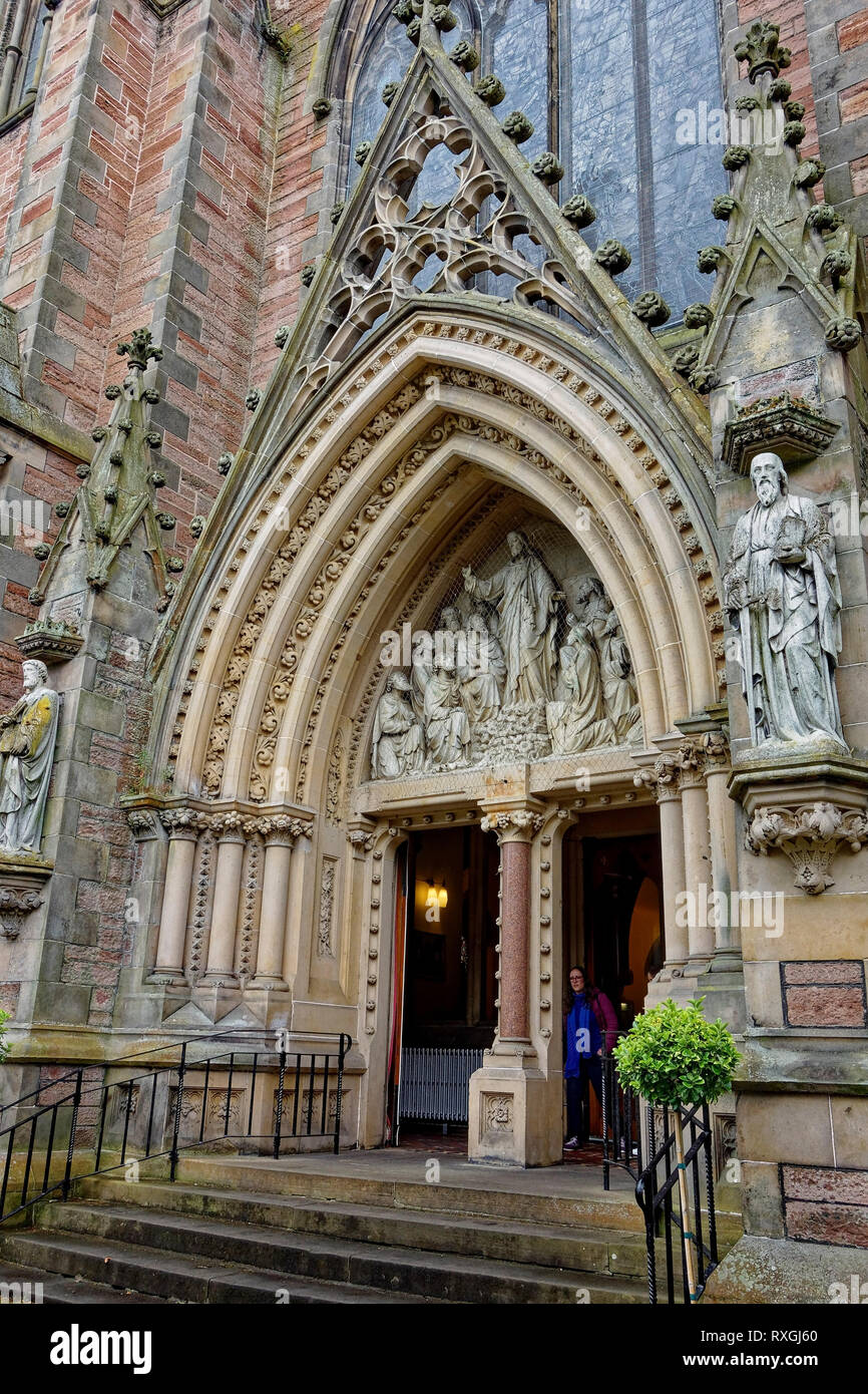Doorway of Inverness Cathedral, also known as the Cathedral Church of Saint Andrew, in Inverness, Scotland. Stock Photo