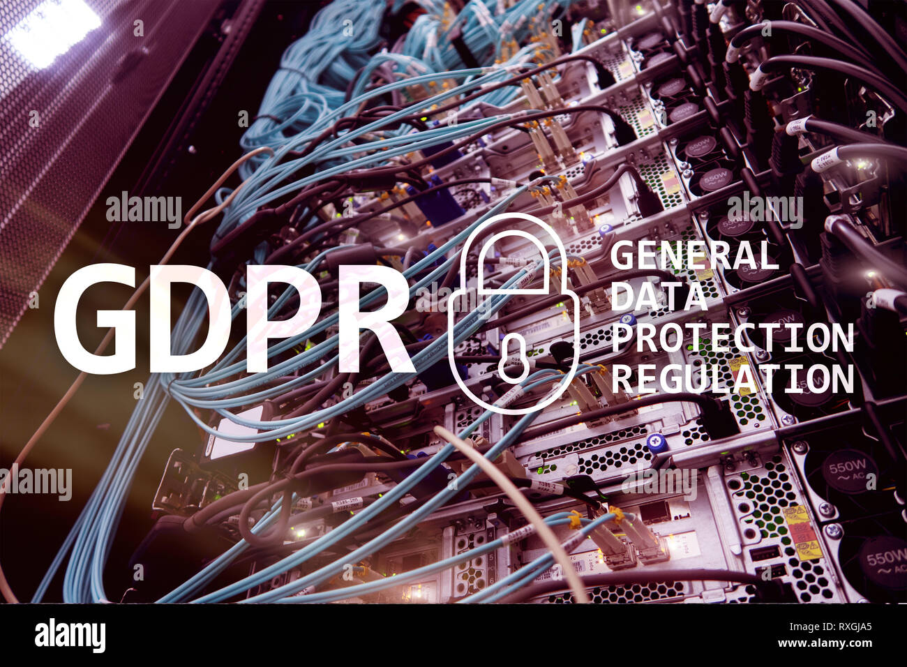GDPR, General data protection regulation compliance. Server room ...
