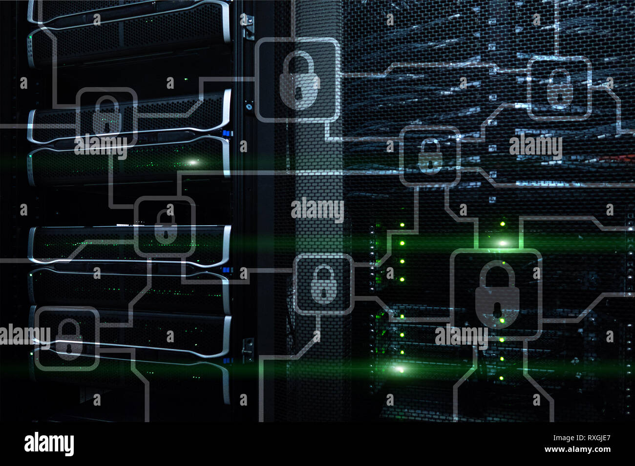 Blochain information encryption. Cyber security, crypto currency. Stock Photo