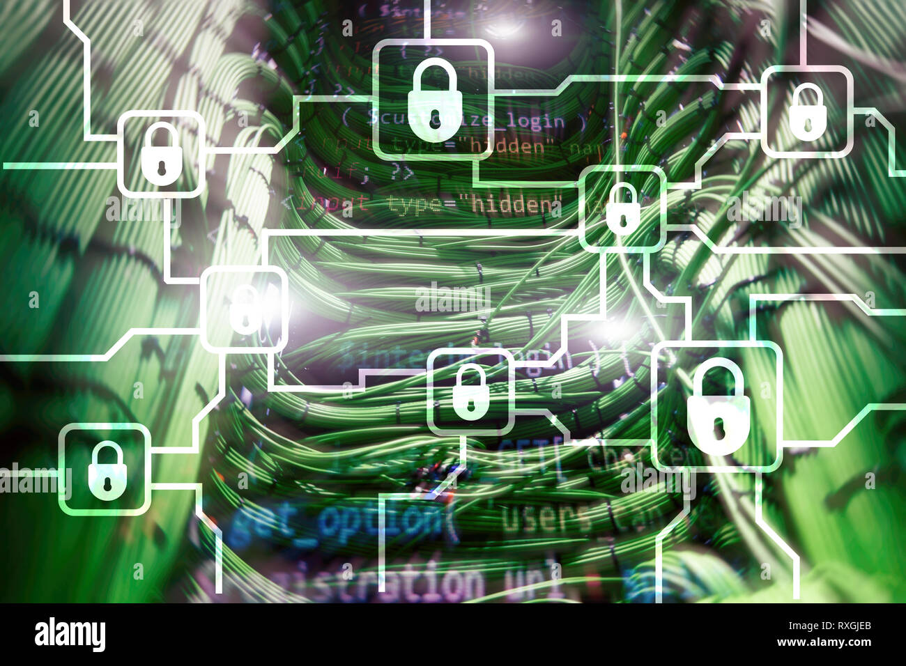 Blochain information encryption. Cyber security, crypto currency. Stock Photo