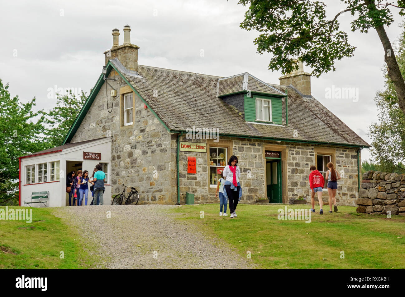 Aultlarie Farmhouse in the Highland Folk Museum at Newtonmore, Scotland. The house also contains Glenlivet Post Office and Kirk's Store. Stock Photo