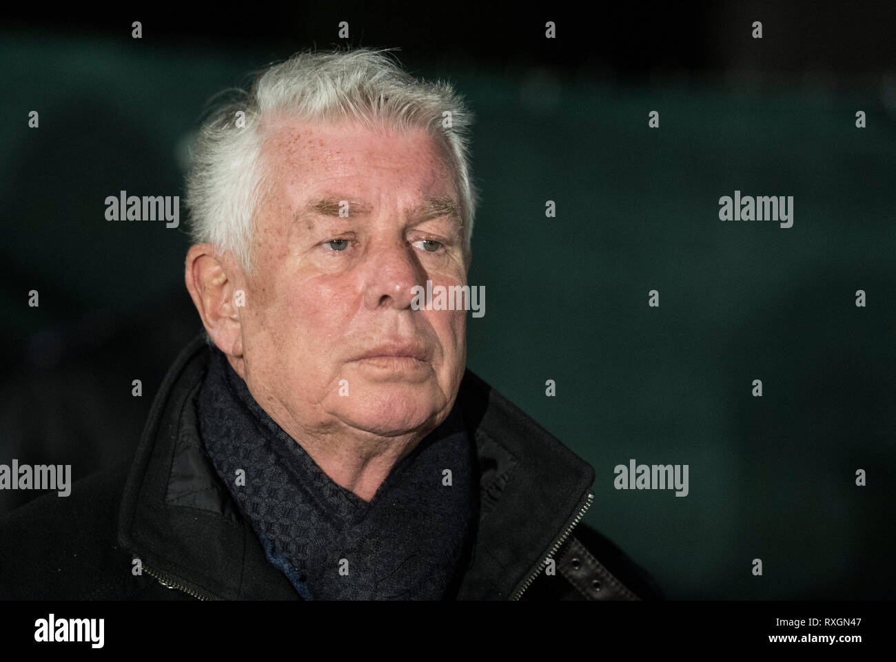 Worms, Germany. 09th Mar, 2019. Michael Kissel (SPD), Lord Mayor of Worms, stands on the brink of a funeral march for a 21-year-old woman who has been killed. The alleged perpetrator - the woman's boyfriend - is in custody. Several hundred people took part in the funeral march. After a death threat against the Wormser OB the police took measures for its protection. Kissel had called on the Wormser to join forces after the woman's death. Credit: Boris Roessler/dpa/Alamy Live News Stock Photo