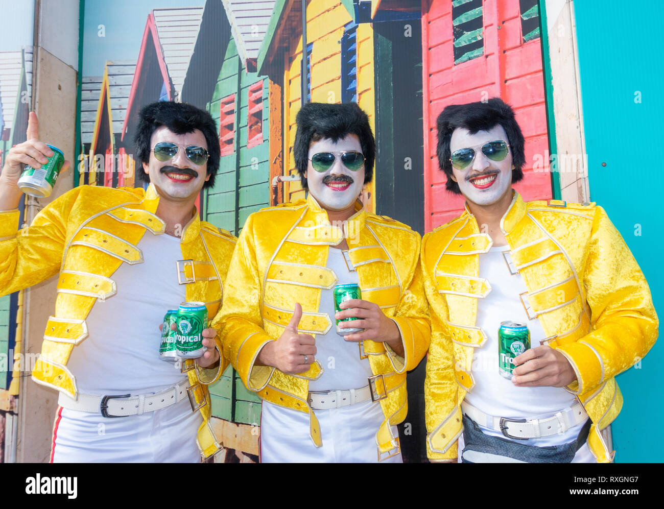 Las Palmas, Gran Canaria, Canary Islands, Spain. 8th March, 2019. Freddie  Mercury tribute as the month long carnival in Las Palmas on Gran Canaria  ends with a huge street parade through the