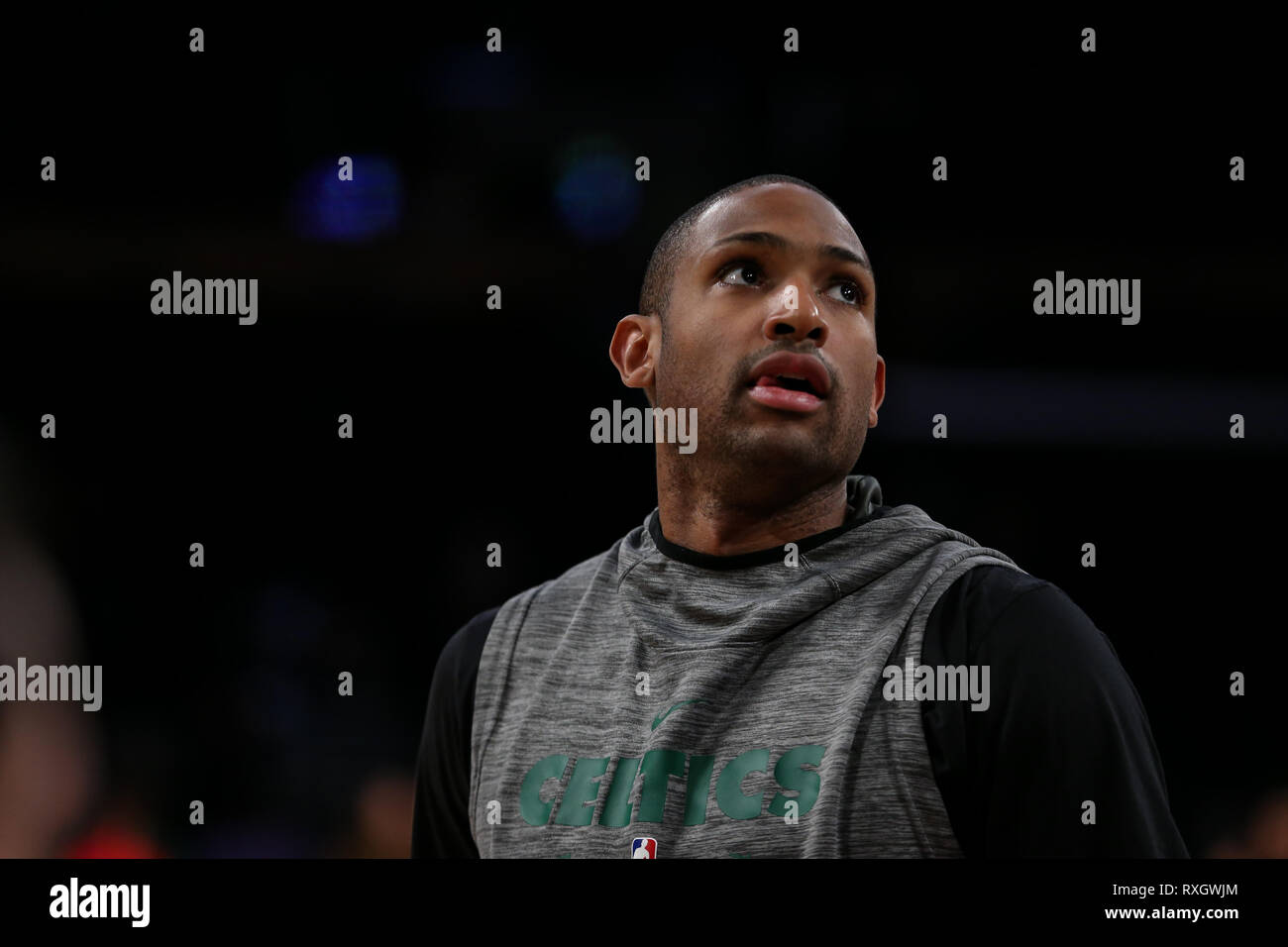 Boston Celtics center Al Horford #42 during the Boston Celtics vs Los Angeles Lakers game at Staples Center in Los Angeles, CA on March 09, 2019. (Photo by Jevone Moore) Stock Photo