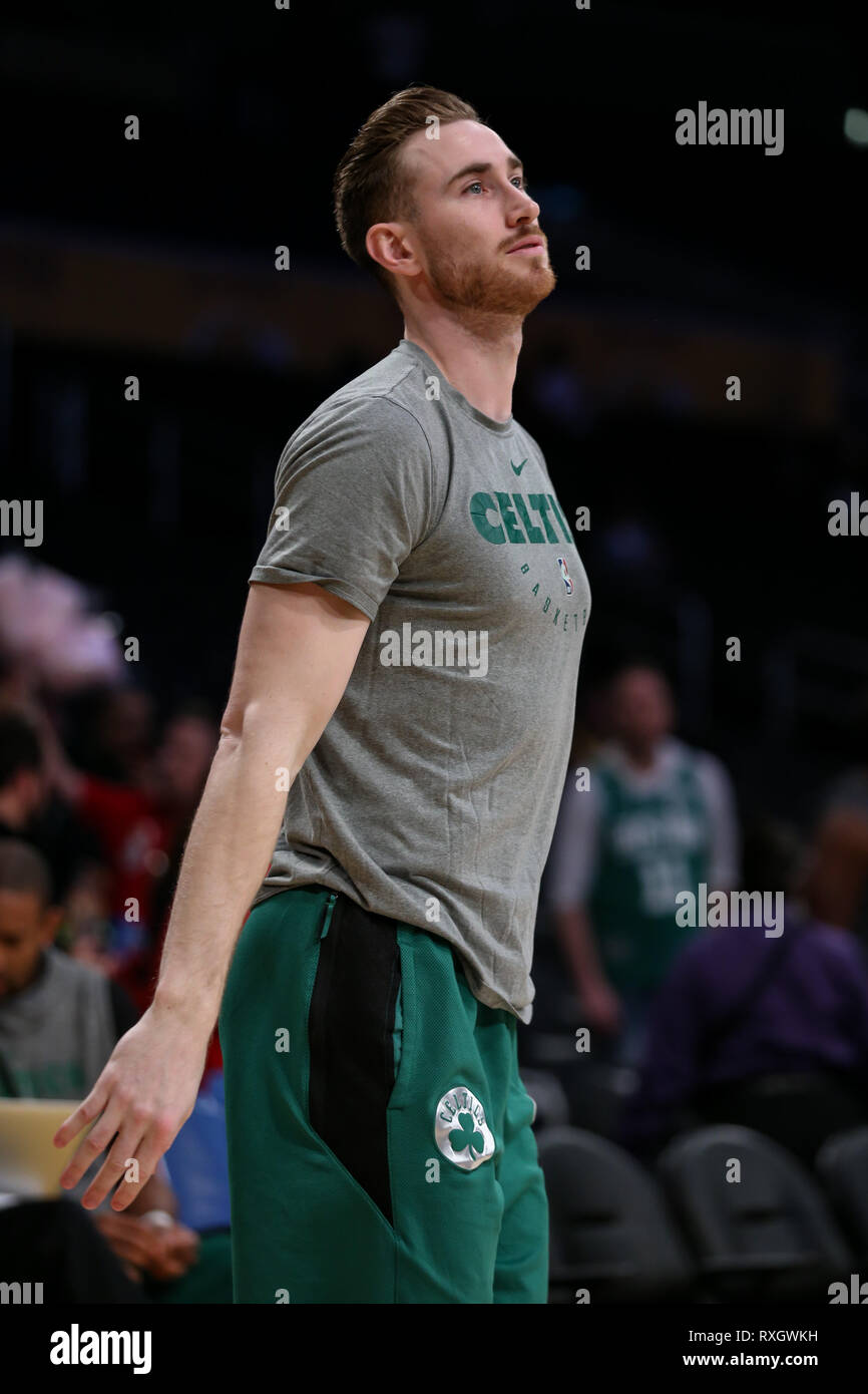Boston Celtics forward Gordon Hayward #20 during the Boston Celtics vs Los Angeles Lakers game at Staples Center in Los Angeles, CA on March 09, 2019. (Photo by Jevone Moore) Stock Photo