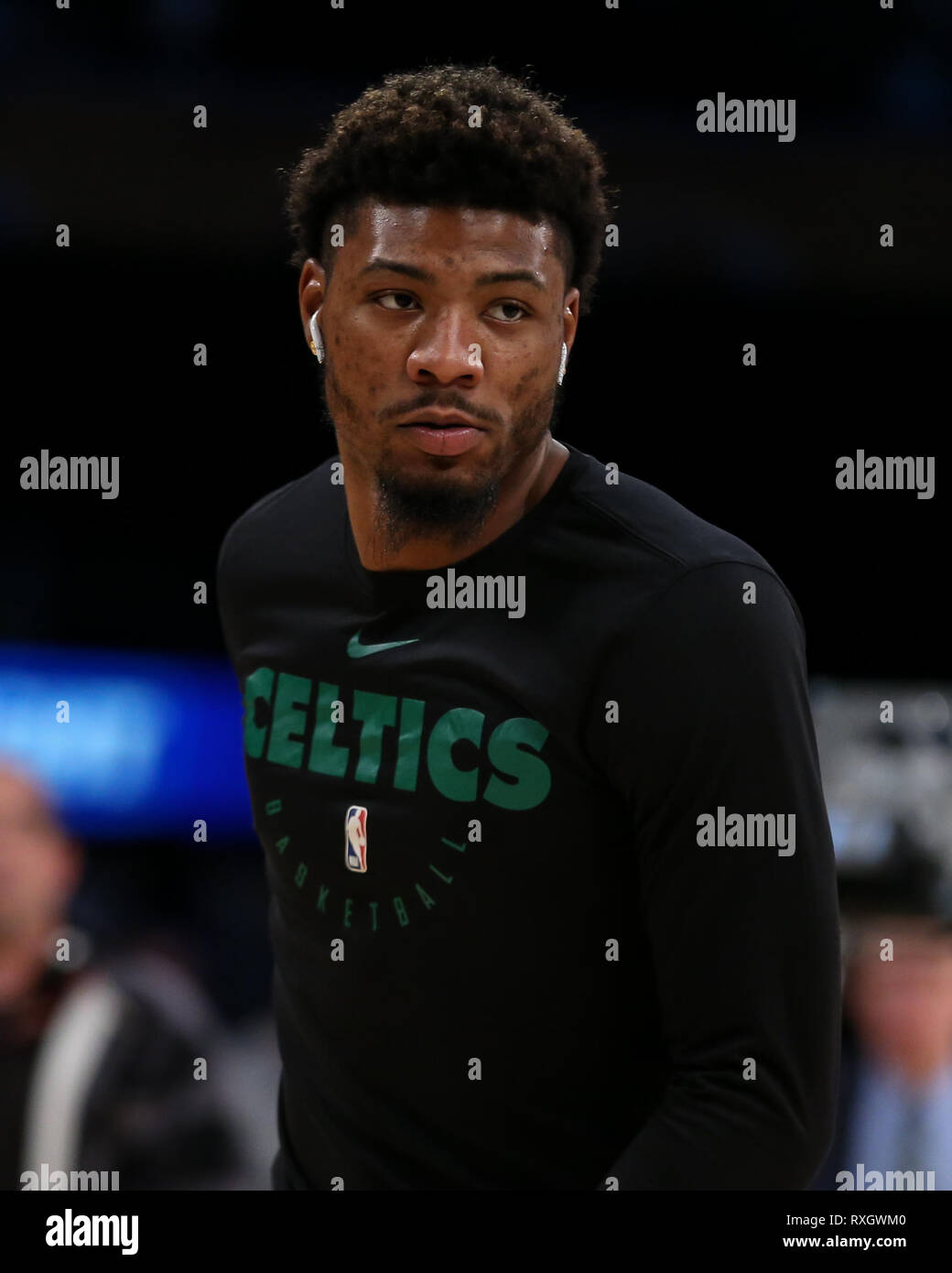 Boston Celtics guard Marcus Smart #36 during the Boston Celtics vs Los Angeles Lakers game at Staples Center in Los Angeles, CA on March 09, 2019. (Photo by Jevone Moore) Stock Photo