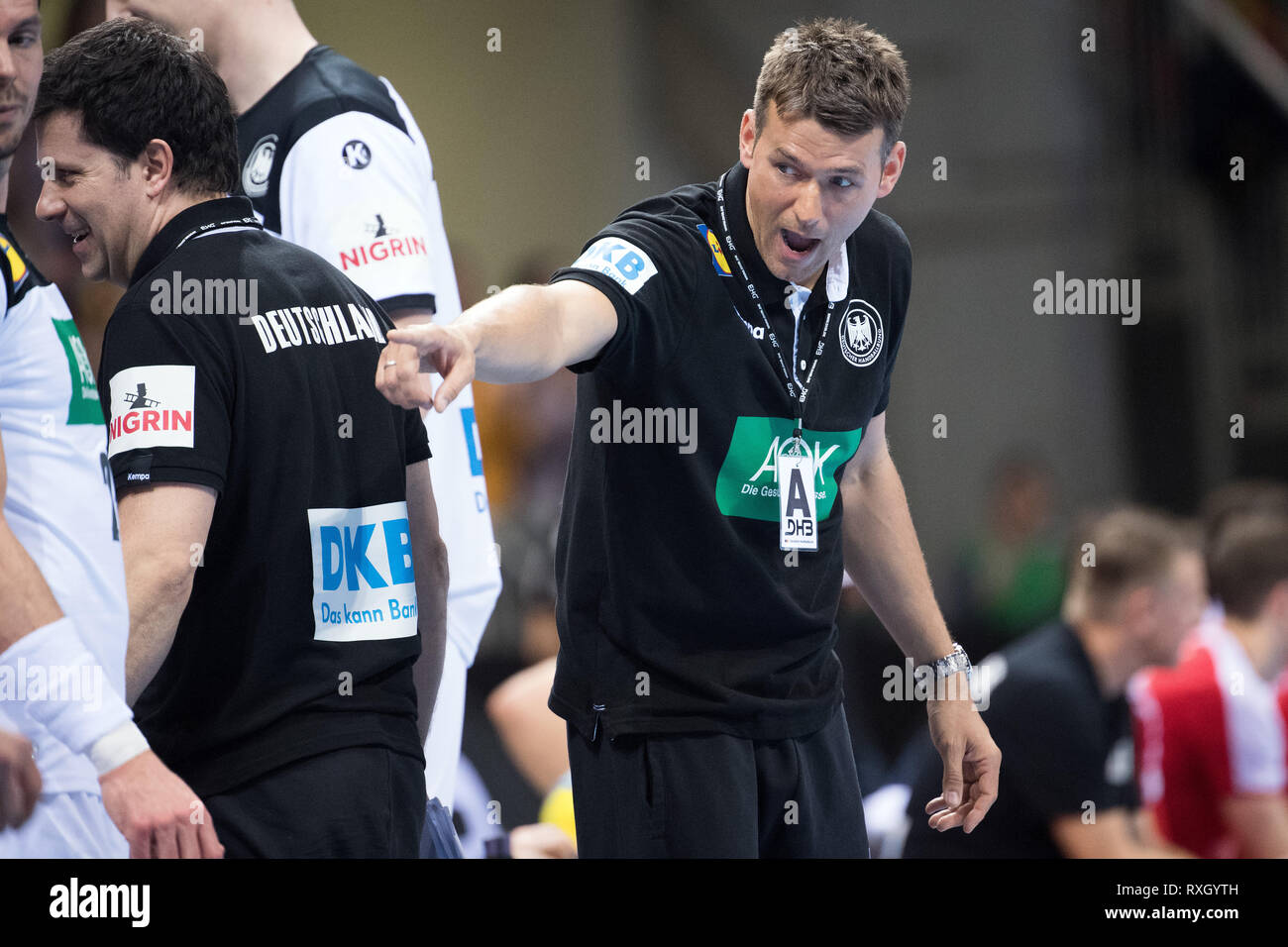 Dusseldorf, Germany. 9th March 2019. Handball: International match, Germany - Switzerland in the ISS Dome. Germany's coach Christian Prokop gives instructions. Photo: Federico Gambarini/dpa Credit: dpa picture alliance/Alamy Live News Stock Photo